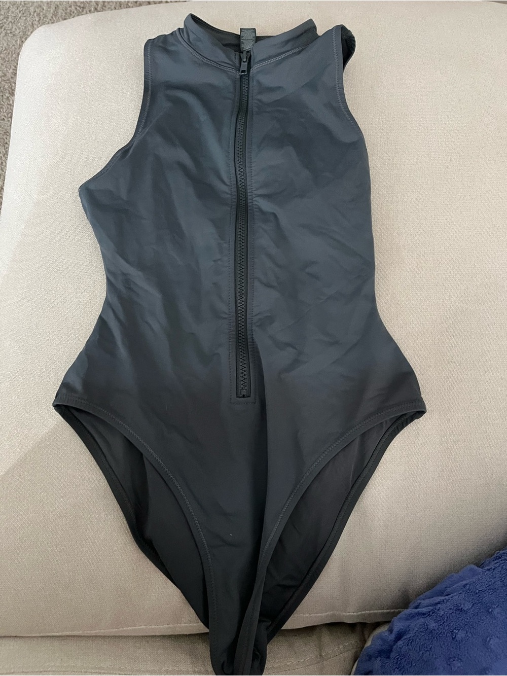 SKIMS Charcoal Gray Zip-Front One-Piece